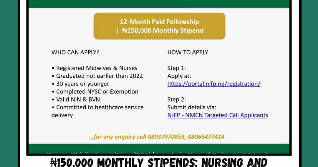 ₦150,000 Monthly Stipends: Nursing and Midwifery Council of Nigeria Announces Targeted Application Stream for NJFP Fellowship