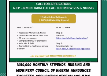 ₦150,000 Monthly Stipends: Nursing and Midwifery Council of Nigeria Announces Targeted Application Stream for NJFP Fellowship