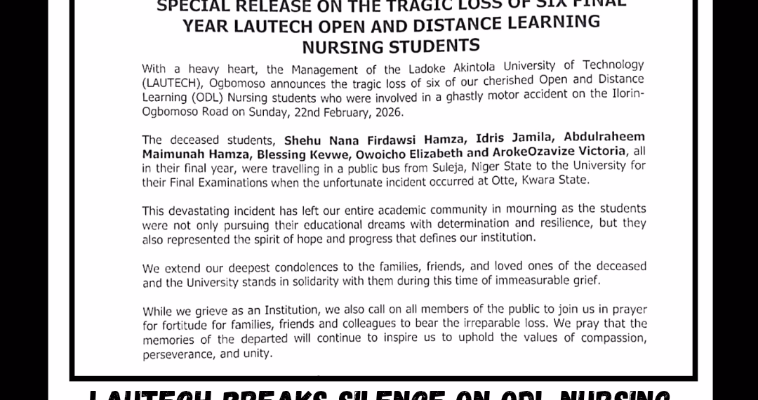 LAUTECH Breaks Silence on ODL Nursing Tragedy: Students Represented ‘Spirit of Hope and Progress’