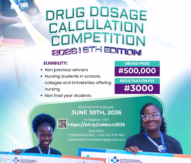 NDDCCN 2026: Student nurses offered chance to win ₦500,000 in national drug calculation contest